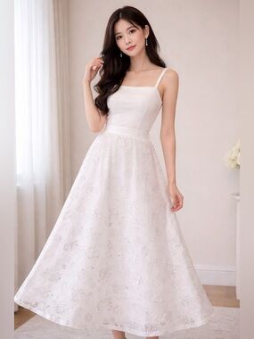 ALICE BLUE White Maxi Floral Pattern and Silver Rhinestone Wedding Events Skirt